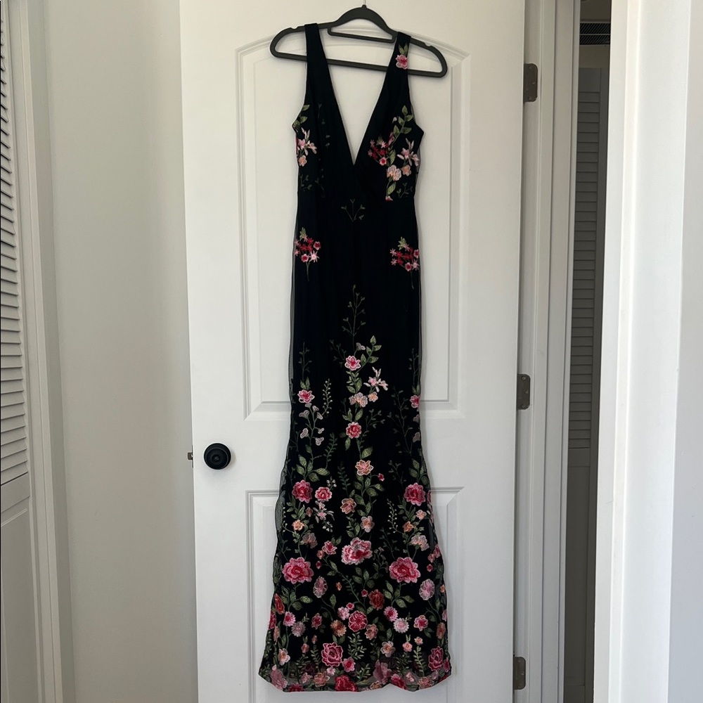 Lulu's Black Maxi Dress with Pink Floral Design